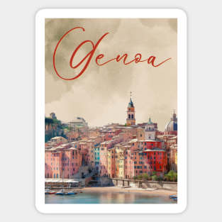 Genoa Italy Coastal City Watercolor Print – Mediterranean Travel Poster Sticker